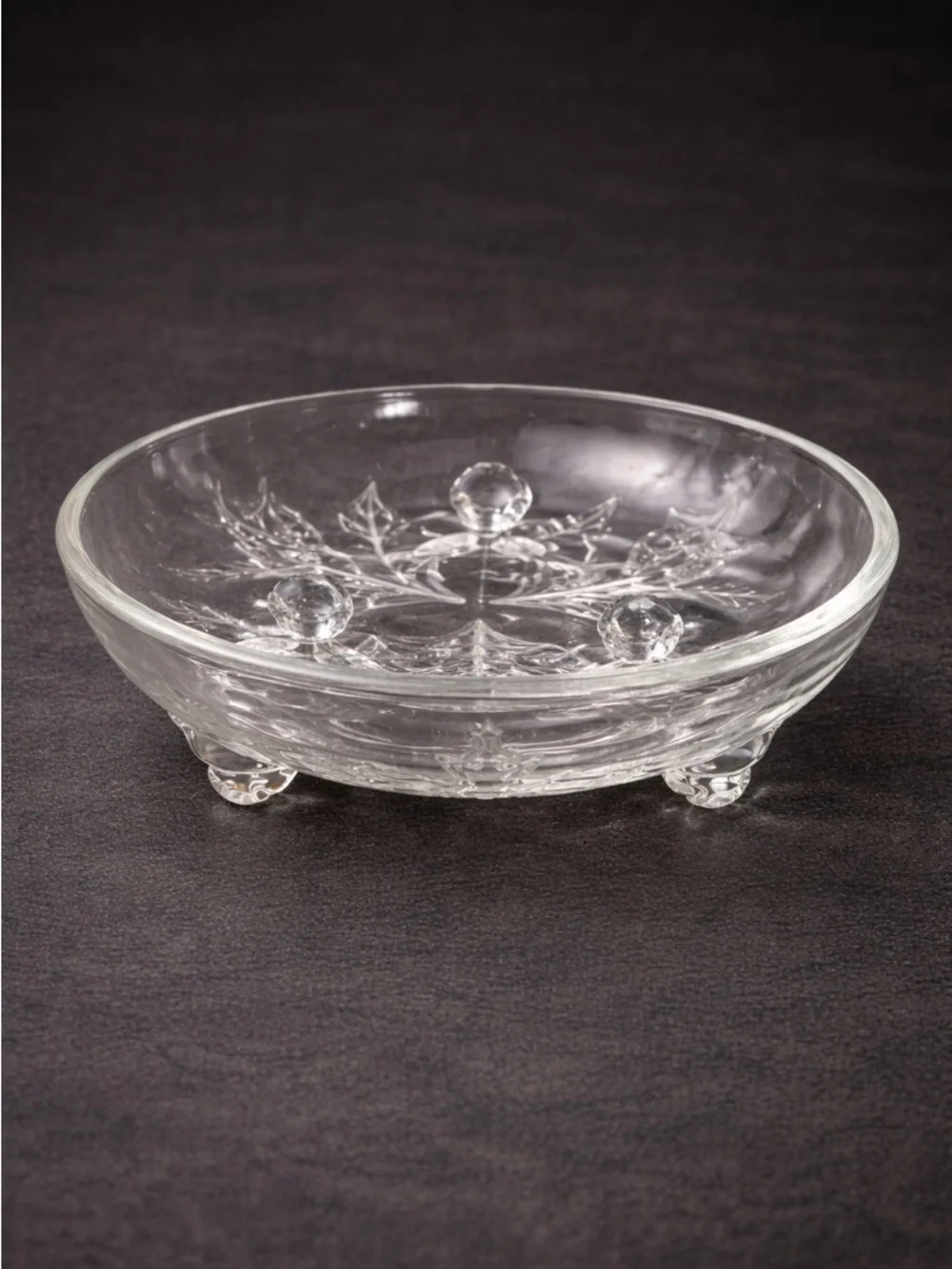 Clear Glass Footed Serving Bowl with Decorative Motif
